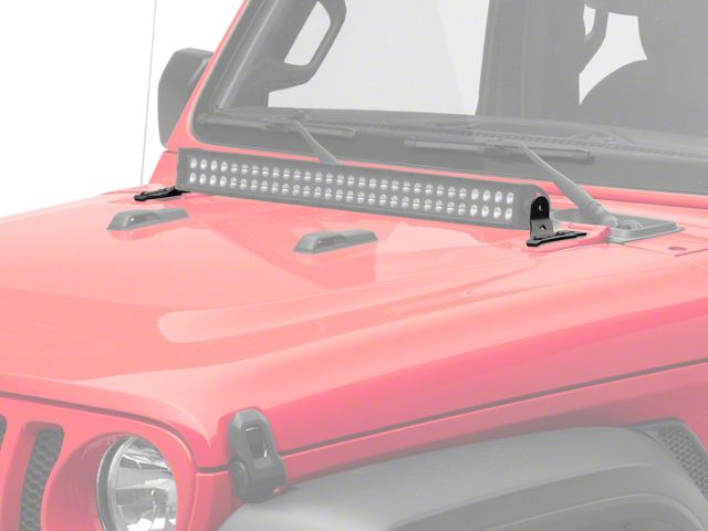 Go Rhino 30-Inch Single LED Light Bar Hood Hinge Mount; Textured Black (20-24 Jeep Gladiator JT, Excluding Mojave)