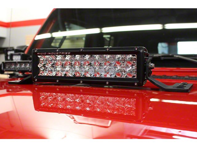 Center Hood Mount for 10-Inch Double Row LED Light Bar; Textured Black (20-24 Jeep Gladiator JT)