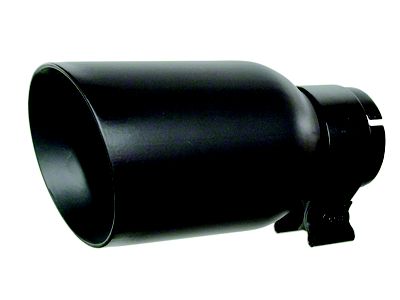 Angled Cut Rolled End Round Exhaust Tip; 4-Inch; Black (Fits 2.50-Inch Tailpipe)