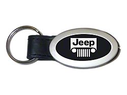Jeep Grill Black Oval Leather Key Fob 