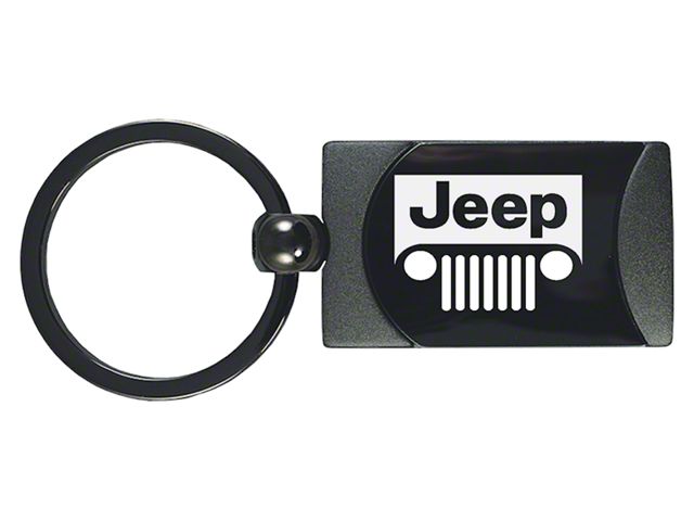 Jeep Grille Two-Tone Rectangular Keychain; Gunmetal