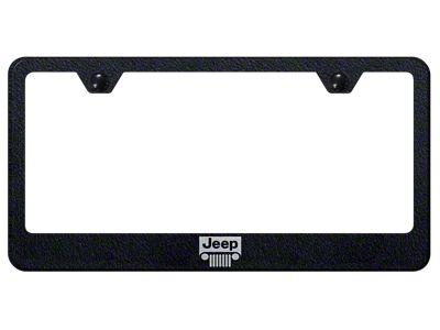 Jeep Grille Laser Etched Cut-Out License Plate Frame; Rugged Black (Universal; Some Adaptation May Be Required)