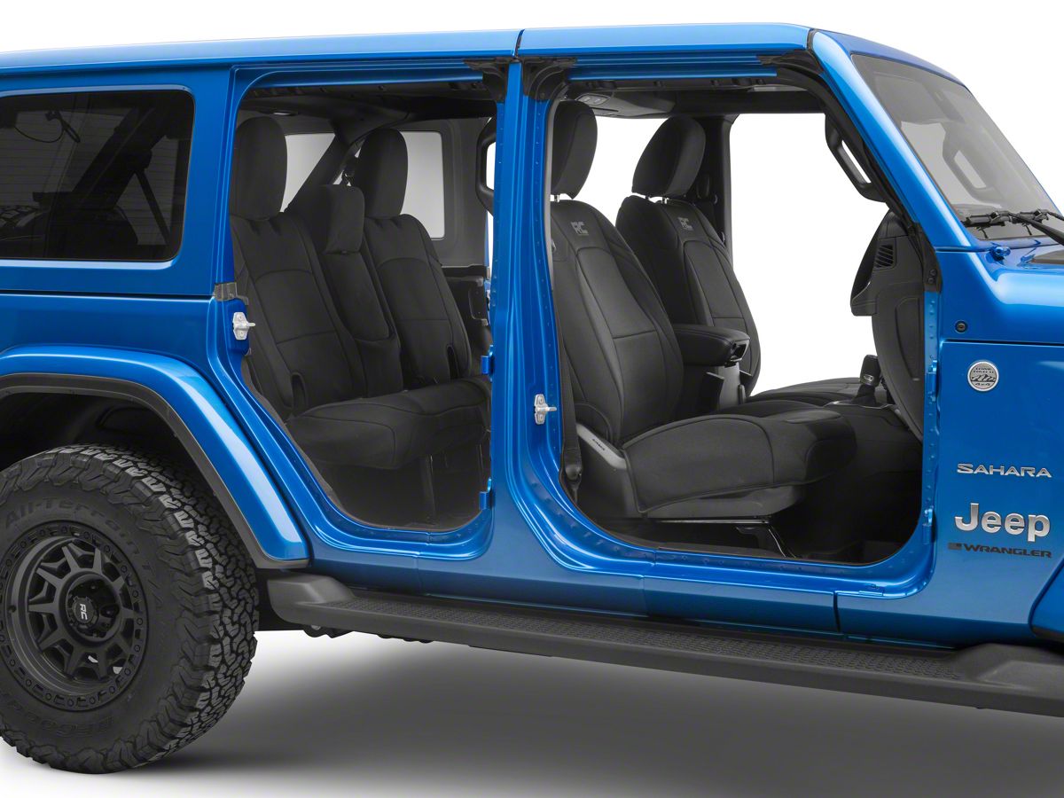 Rough Country Jeep Wrangler Neoprene Front and Rear Seat Covers; Black  91012 (18-23 Jeep Wrangler JL 4-Door w/ Fold Down Armrest) - Free Shipping