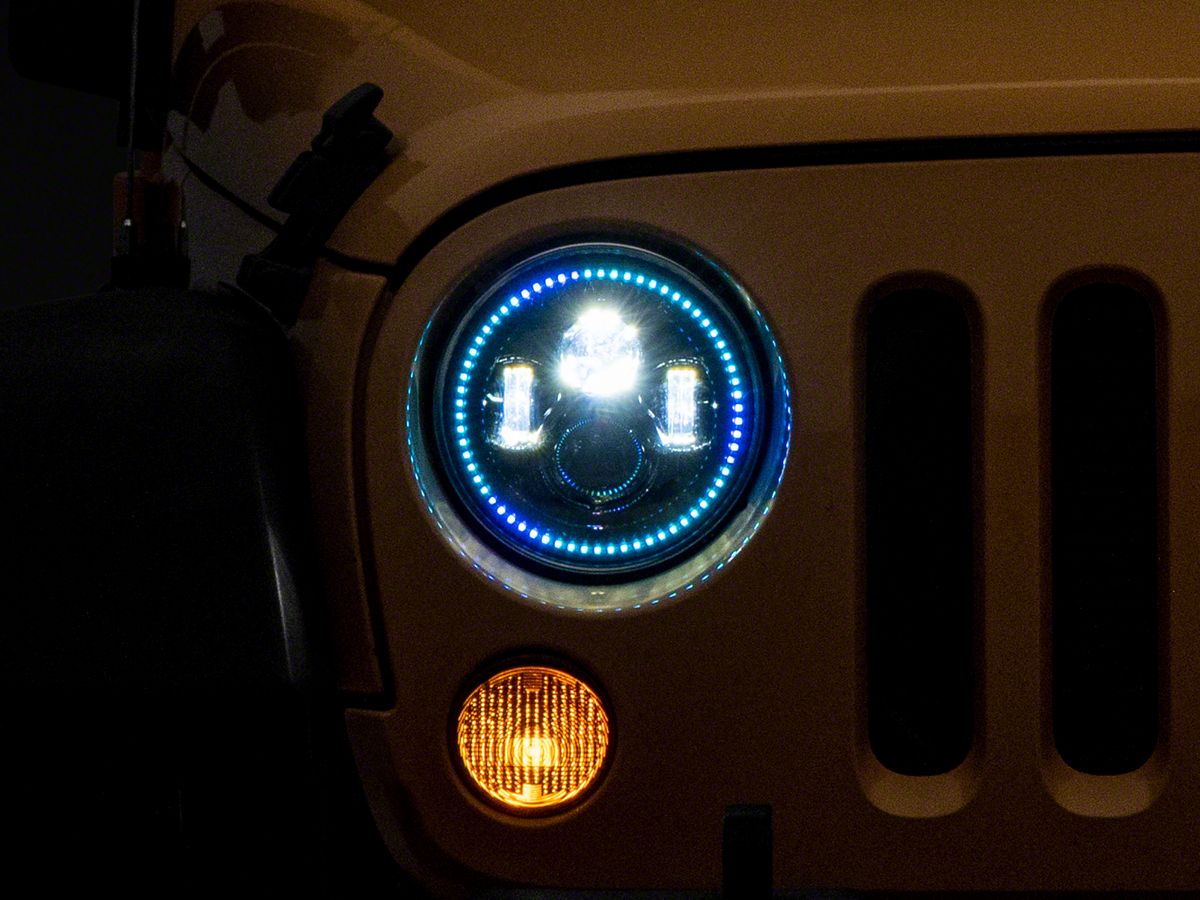 Oracle Jeep Wrangler Headlight Assembly; 7 in. High Powered LED Headlights,  Black Bezel, Dynamic ColorSHIFT 5769-332 (07-18 Jeep Wrangler JK)