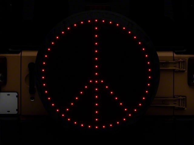 Peace Sign LED Spare Tire Cover; Red; 33 to 35-Inch Tire Cover (66-18 Jeep CJ5, CJ7, Wrangler YJ, TJ & JK)