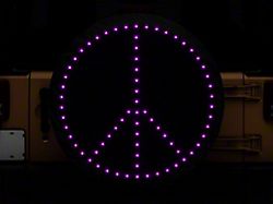 Peace Sign LED Spare Tire Cover; Pink; 33 to 35-Inch Tire Cover (66-18 Jeep CJ5, CJ7, Wrangler YJ, TJ & JK)