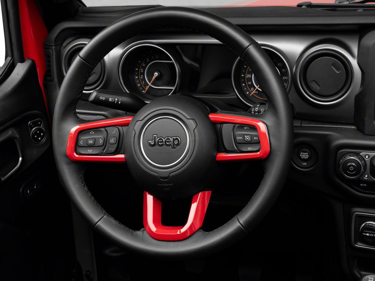 RedRock Jeep Wrangler Steering Wheel Trim; Red J142907 (18-23 Jeep Wrangler  JL) - Free Shipping