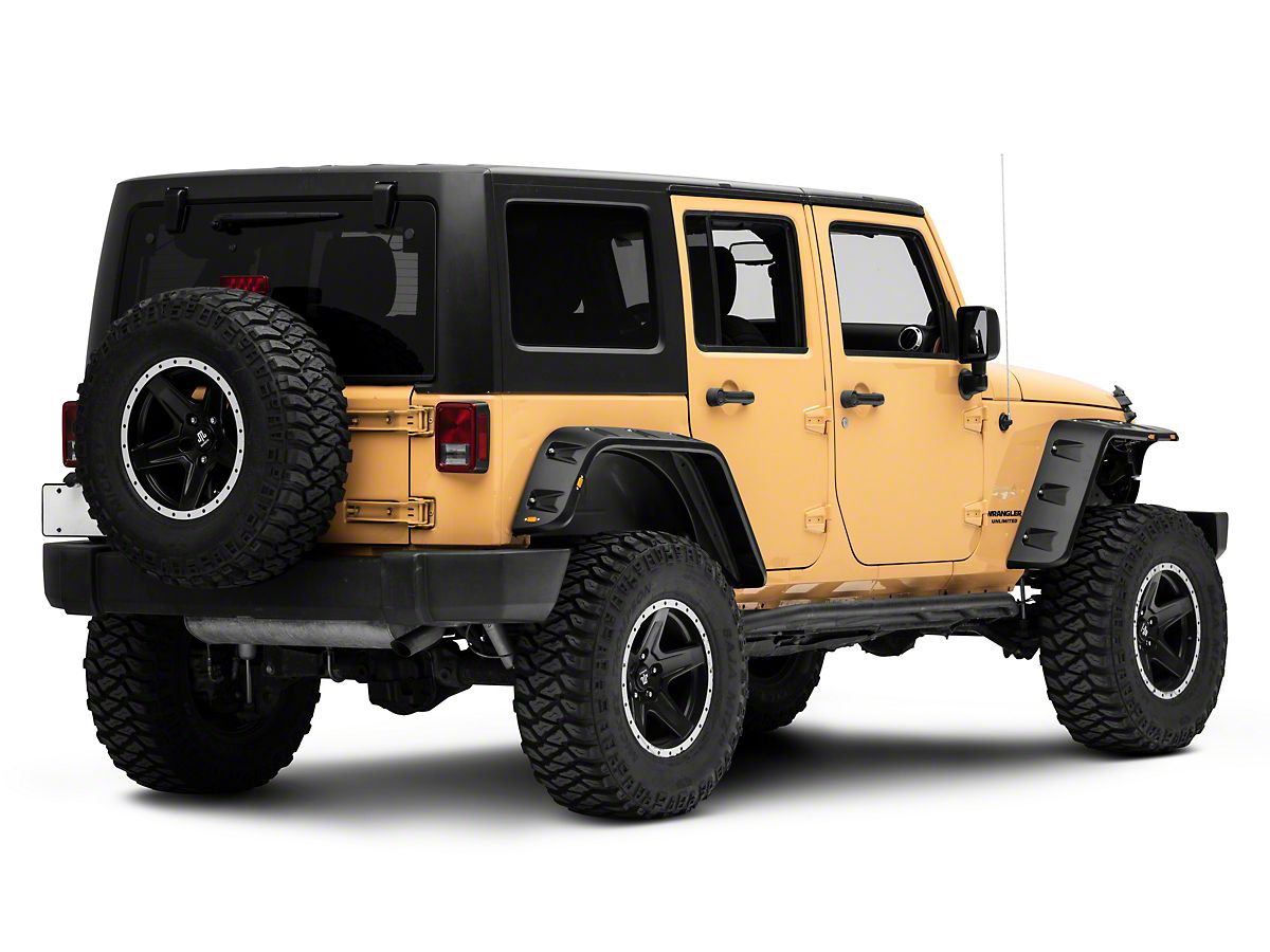 Pocket Rivet Style Fender Flares; Matte Black (07-18 Jeep Wrangler JK)