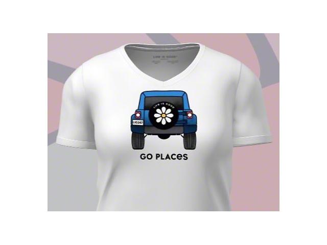 Life is Good Women's Go Places Vehicle Crusher Vee; Cloud White