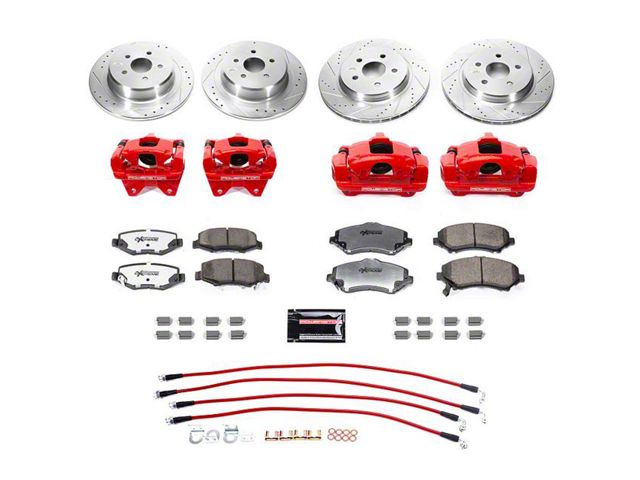 PowerStop Front and Rear Big Brake Conversion Kit with Brake Hoses for 4-Inch Lift; Red Calipers (07-18 Jeep Wrangler JK)