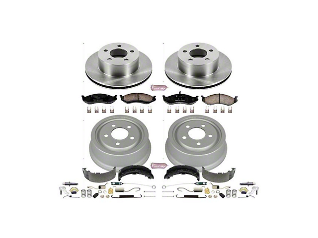 PowerStop OE Replacement Brake Rotor, Drum and Pad Kit; Front and Rear (92-98 Jeep Cherokee XJ w/ 9-Inch Rear Drums; 1999 Jeep Cherokee XJ w/ 3-1/4-Inch Composite Rotors & 9-Inch Rear Drums)