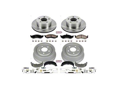 PowerStop OE Replacement Brake Rotor, Pad and Drum Kit; Front and Rear (91-98 Jeep Wrangler YJ & TJ; 1999 Jeep Wrangler TJ w/ 3-1/4-Inch Composite Rotors)