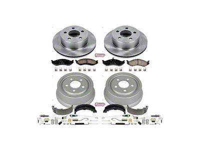 PowerStop OE Replacement Brake Rotor, Drum and Pad Kit; Front and Rear (1999 Jeep Cherokee XJ w/ 3-Inch Cast Rotors & 9-Inch Rear Drums; 00-01 Jeep Cherokee XJ w/ 9-Inch Rear Drums)