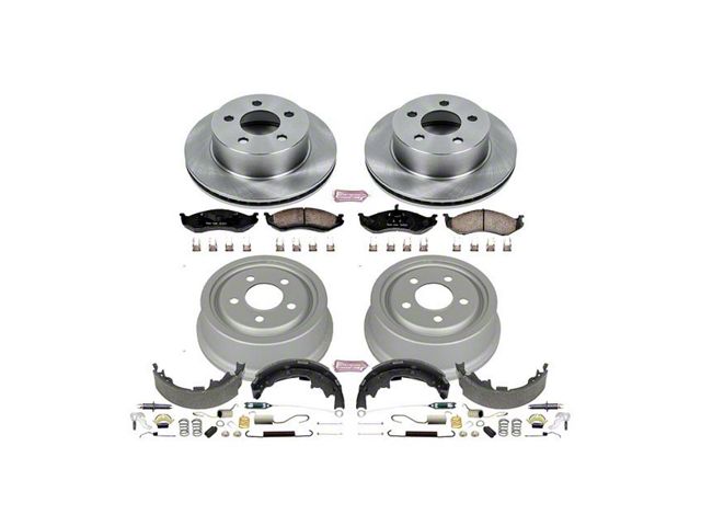 PowerStop OE Replacement Brake Rotor, Pad and Drum Kit; Front and Rear (01-06 Jeep Wrangler TJ w/ Rear Drum Brakes)