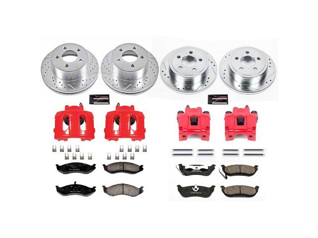 PowerStop Z23 Evolution Sport Brake Rotor, Pad and Caliper Kit; Front and Rear (03-06 Jeep Wrangler TJ w/ Rear Disc Brakes)