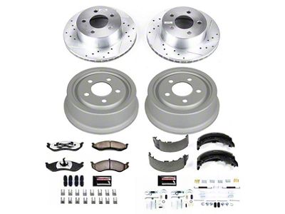 PowerStop Z36 Extreme Truck and Tow Brake Rotor, Pad and Drum Kit; Front and Rear (92-98 Jeep Cherokee XJ w/ 9-Inch Rear Drums; 1999 Jeep Cherokee XJ w/ 3-1/4-Inch Composite Rotors & 9-Inch Rear Drums)