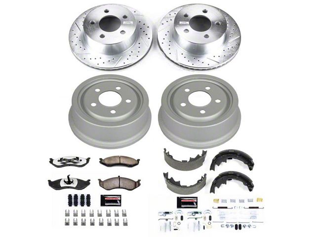 PowerStop Z36 Extreme Truck and Tow Brake Rotor, Pad and Drum Kit; Front and Rear (01-06 Jeep Wrangler TJ w/ Rear Drum Brakes)
