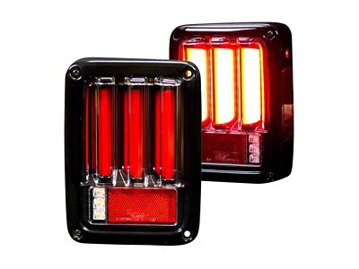 OLED Bar-Style LED Tail Lights; Black Housing; Red Lens (07-18 Jeep Wrangler JK)
