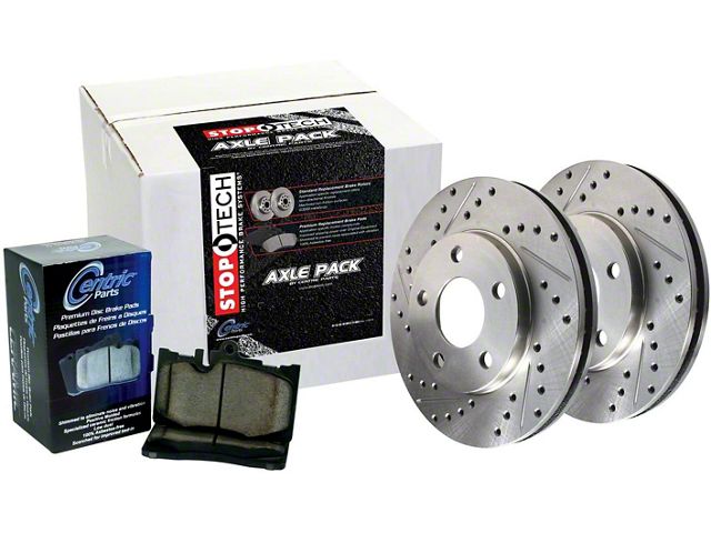 StopTech Sport Drilled and Slotted Brake Rotor and Pad Kit; Front and Rear (07-18 Jeep Wrangler JK)