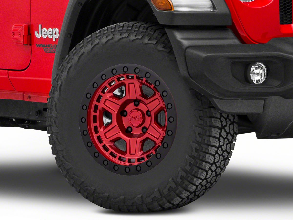 Black Rhino Jeep Wrangler Reno Candy Red with Black Bolts Wheel; 17x9  1790REN-85127R71 (18-23 Jeep Wrangler JL) - Free Shipping