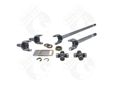 Yukon Gear Drive Axle Shaft Assembly; Front; Dana 30 Front Axle Kit; 4340 Chrome-Moly Shafts; 27-Spline Inner and Outer Axle; Spicer U-Joints and Disconnect Block-Off Kit with Axle Seals (87-06 Jeep Wrangler YJ & TJ)