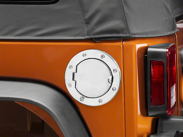 Rugged Ridge Non-Locking Fuel Door Cover; Stainless Steel (07-18 Jeep Wrangler JK)