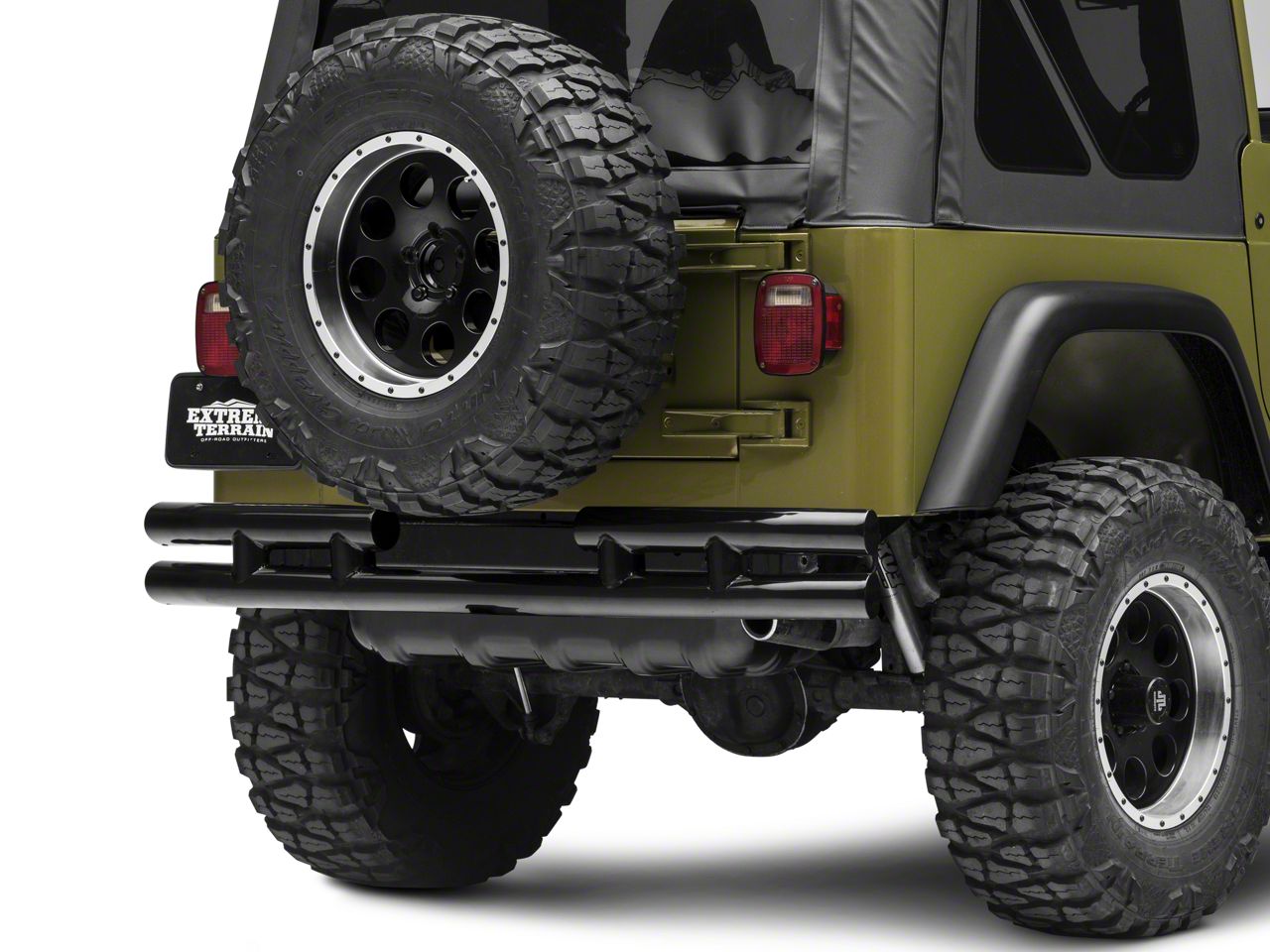 Rugged Ridge Jeep Wrangler Tubular Rear Bumper w/ Hitch - Gloss Black ...