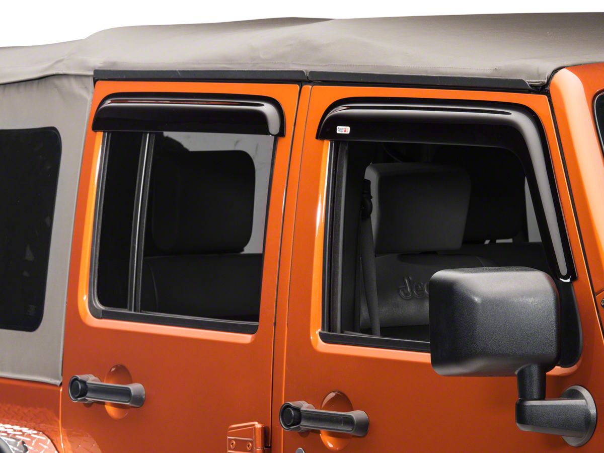 Rugged Ridge 11351.12 Smoked Acrylic Front and Rear Window Rain Deflectors for 2007-2018 Jeep Wrangler Unlimited JKU Models
