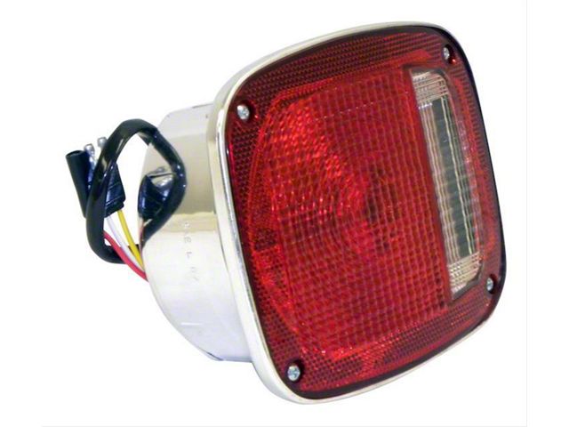 Tail Light; Chrome Housing; Red Lens; Passenger Side (76-80 Jeep CJ5 & CJ7)