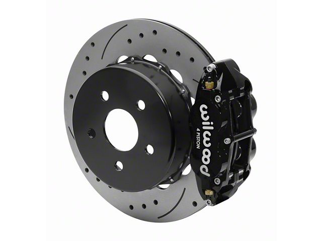 Wilwood Forged Narrow Superlite 4R Rear Big Brake Kit with 14-Inch Drilled and Slotted Rotors for OE Parking Brake; Black Calipers (18-24 Jeep Wrangler JL)