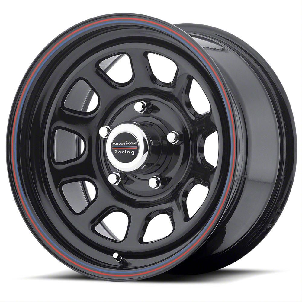 American Racing AR767 Gloss Black with Stripes Wheel; 15x8 (76-86 Jeep CJ5 & CJ7)