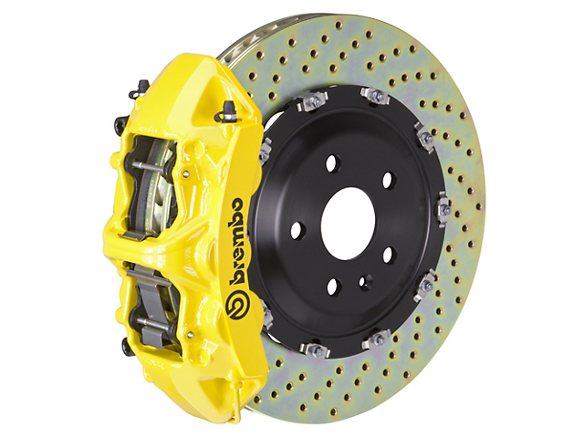 Brembo GT Series 6-Piston Front Big Brake Kit with 14.40-Inch 2-Piece Cross Drilled Rotors; Yellow Calipers (07-18 Jeep Wrangler JK)