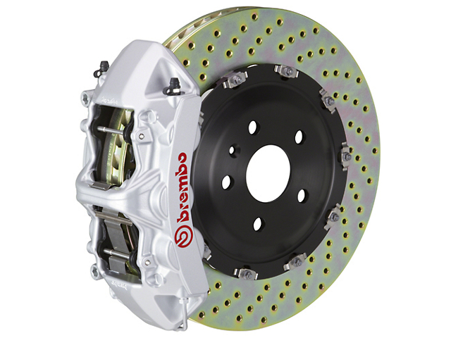 Brembo GT Series 6-Piston Front Big Brake Kit with 15-Inch 2-Piece Cross Drilled Rotors; Silver Calipers (07-18 Jeep Wrangler JK)
