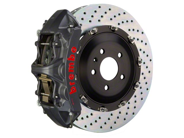 Brembo GT-S Series 6-Piston Front Big Brake Kit with 15-Inch 2-Piece Cross Drilled Rotors; Black Hard Anodized Calipers (07-18 Jeep Wrangler JK)