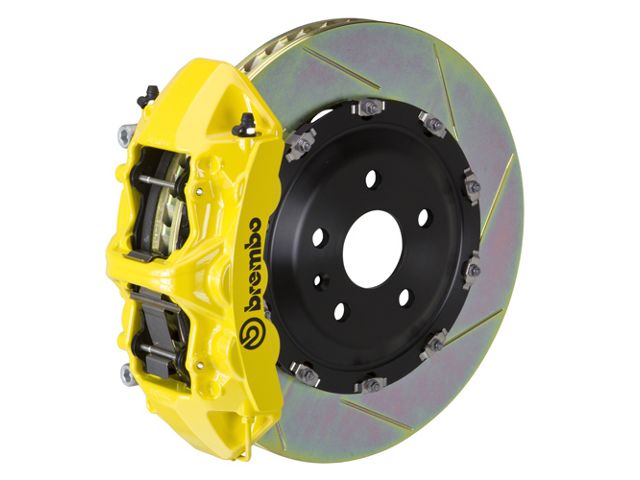 Brembo GT Series 6-Piston Front Big Brake Kit with 14.40-Inch 2-Piece Type 1 Slotted Rotors; Yellow Calipers (07-18 Jeep Wrangler JK)