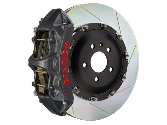 Brembo GT-S Series 6-Piston Front Big Brake Kit with 14.40-Inch 2-Piece Type 1 Slotted Rotors; Black Hard Anodized Calipers (07-18 Jeep Wrangler JK)