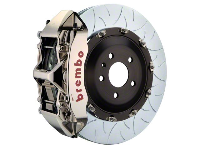 Brembo GT Series 6-Piston Front Big Brake Kit with 15-Inch 2-Piece Type 3 Slotted Rotors; Nickel Plated Calipers (07-18 Jeep Wrangler JK)