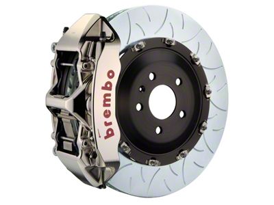 Brembo GT Series 6-Piston Front Big Brake Kit with 15-Inch 2-Piece Type 3 Slotted Rotors; Nickel Plated Calipers (07-18 Jeep Wrangler JK)