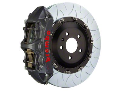 Brembo GT-S Series 6-Piston Front Big Brake Kit with 15-Inch 2-Piece Type 3 Slotted Rotors; Black Hard Anodized Calipers (07-18 Jeep Wrangler JK)
