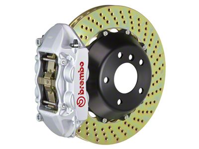Brembo GT Series 4-Piston Rear Big Brake Kit with 15-Inch 2-Piece Cross Drilled Rotors; Silver Calipers (07-18 Jeep Wrangler JK)