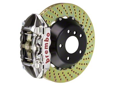 Brembo GT Series 4-Piston Rear Big Brake Kit with 15-Inch 2-Piece Cross Drilled Rotors; Nickel Plated Calipers (07-18 Jeep Wrangler JK)