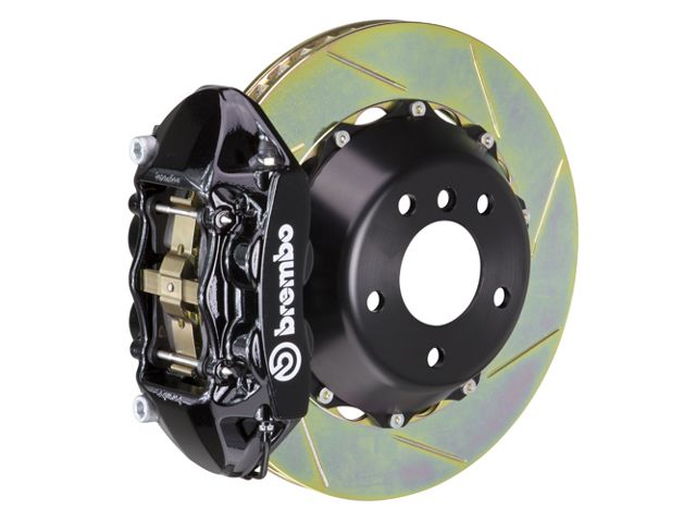 Brembo GT Series 4-Piston Rear Big Brake Kit with 15-Inch 2-Piece Type 1 Slotted Rotors; Black Calipers (07-18 Jeep Wrangler JK)