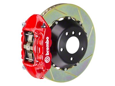 Brembo GT Series 4-Piston Rear Big Brake Kit with 15-Inch 2-Piece Type 1 Slotted Rotors; Red Calipers (07-18 Jeep Wrangler JK)