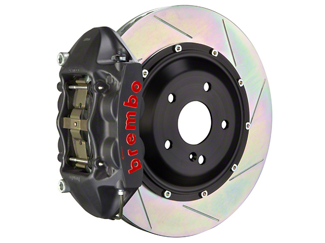 Brembo GT-S Series 4-Piston Rear Big Brake Kit with 15-Inch 2-Piece Type 1 Slotted Rotors; Black Hard Anodized Calipers (07-18 Jeep Wrangler JK)