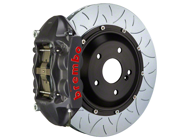 Brembo GT-S Series 4-Piston Rear Big Brake Kit with 15-Inch 2-Piece Type 3 Slotted Rotors; Black Hard Anodized Calipers (07-18 Jeep Wrangler JK)