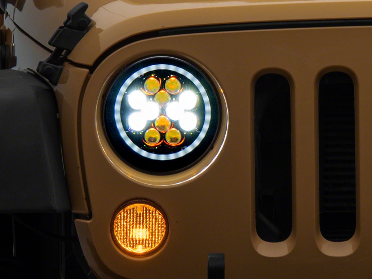 Raxiom Jeep Wrangler Axial Series Spider LED Headlights with Amber DRL and  Angel Eye Halo; Black Housing; Clear Lens J152602 (07-18 Jeep Wrangler JK)  - Free Shipping