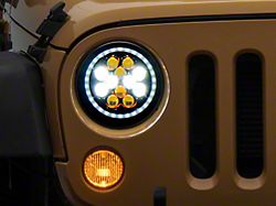Raxiom Axial Series Spider LED Headlights with Amber DRL and Angel Eye Halo; Black Housing; Clear Lens (07-18 Jeep Wrangler JK)