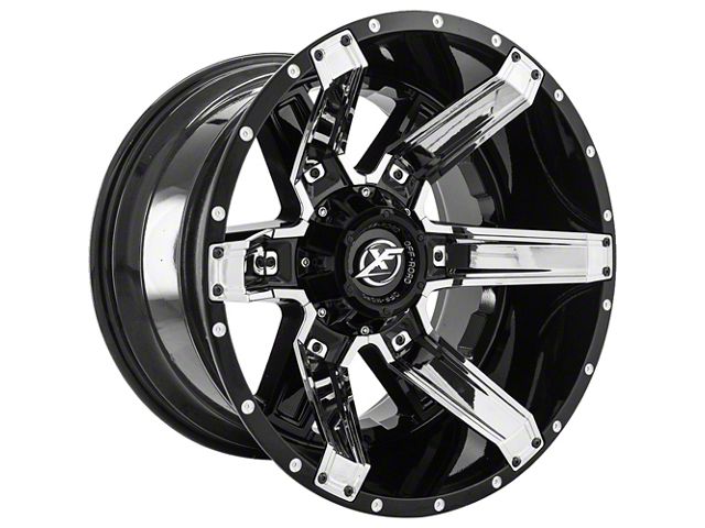 XF Offroad XF-214 Gloss Black with Chrome Inserts Wheel; 22x12 (76-86 Jeep CJ5 & CJ7)