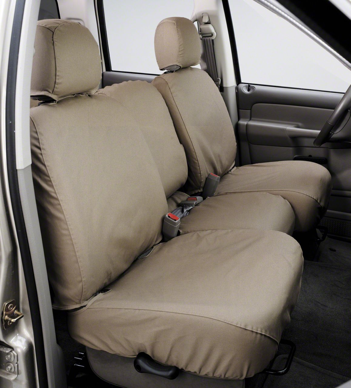 Covercraft Seat Saver Polycotton Custom Front Row Seat Covers; Taupe (97-02 Jeep Wrangler TJ w/ High Back Bucket Seats)