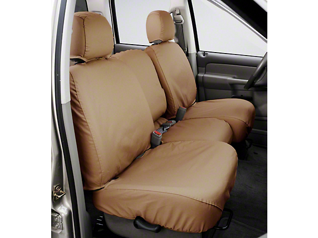 Covercraft SeatSaver Second Seat Cover; Tan; With 40/60-Split Bench Seat, 3-Adjustable Headrests, Shoulder Belt in Seatback; Without Fold-Down Armrest (18-22 Jeep Wrangler JL)